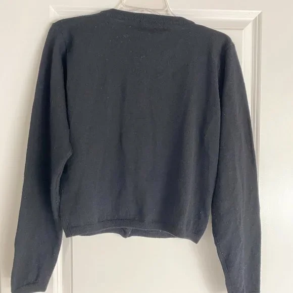Karen Kane Lifestyle Black Wool Beaded Cardigan Sweater Vintage Style, Size S - Picture 5 of 6